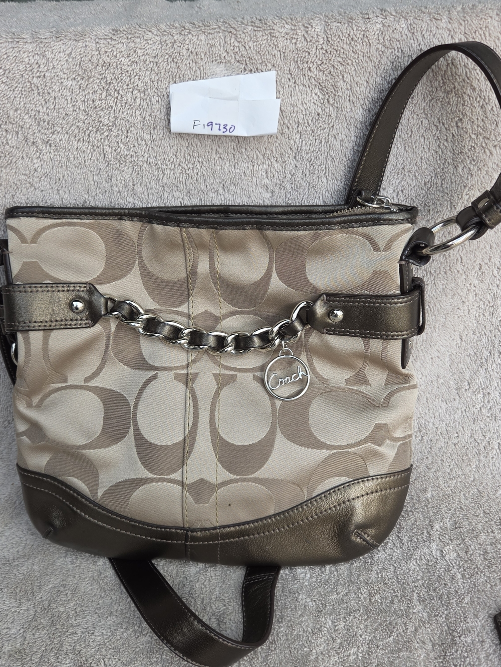 Coach Signature Canvas F19730 Bag in Khaki and Bronze